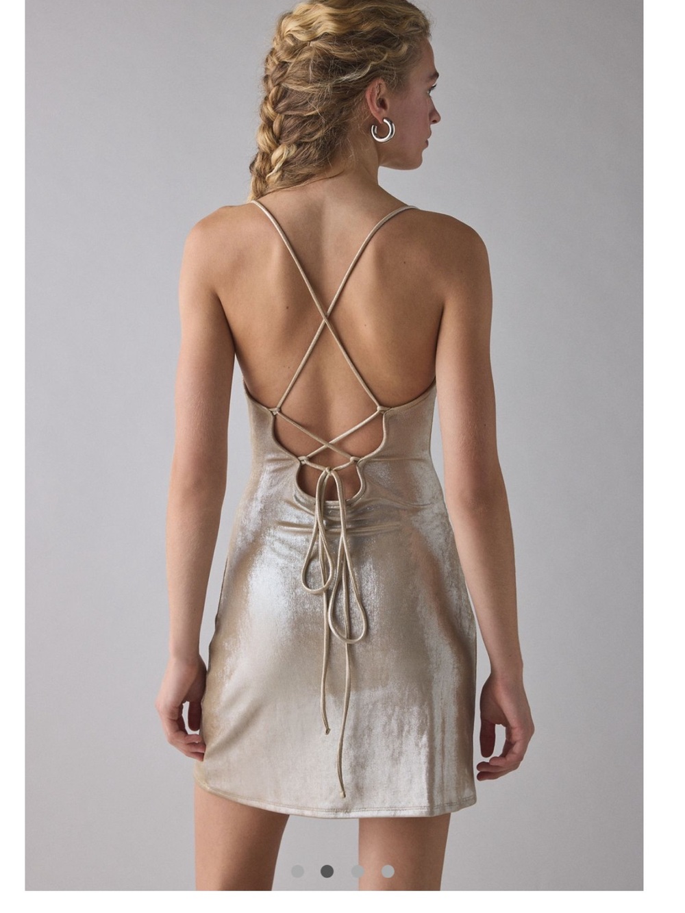 Urban Outfitters Melody Metallic Cowl Neck Strappy Back Mini Dress - Taupe Sz.S - Picture 3 of 4